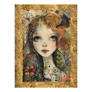 *~ AP95 Capricciöse Frau Gold Glitter Blumenmuster Fotodruck