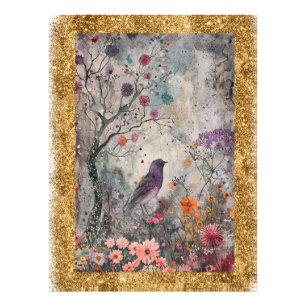 *~ AP95 Whimsische Blumenkunst Natur Gold Glitter Fotodruck