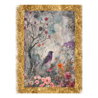 *~ AP95 Whimsische Blumenkunst Natur Gold Glitter Fotodruck