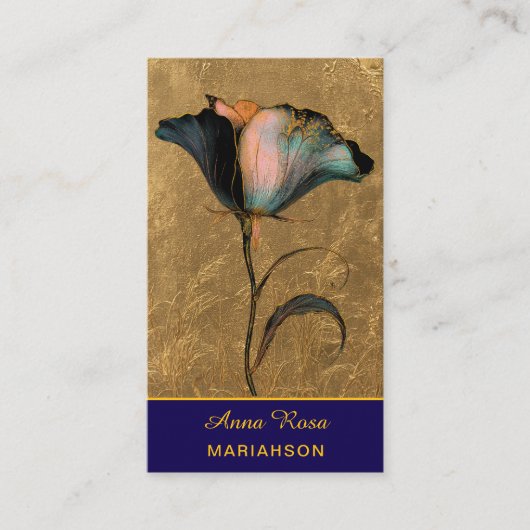 *~* AP98 Elegant Flower Gold 23  Vintage  QR  Visitenkarte (Vorderseite)