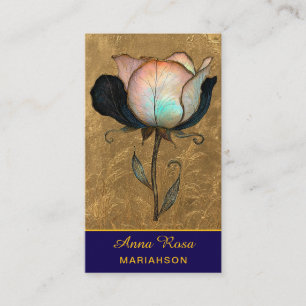 *~* AP98 Elegante Blume Gold 12  Reich  QR Floral  Visitenkarte