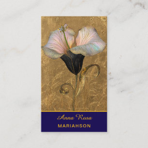*~* AP98 Elegante Blume Gold 16 Vintage QR Visitenkarte
