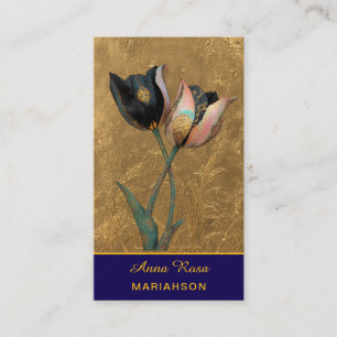 *~* AP98 Elegante Blume Gold 1 Vintage QR Visitenkarte