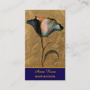 *~* AP98 Elegante Blume Gold 23 Vintage QR Visitenkarte