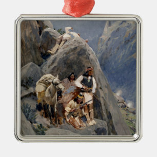 Apache-Stamm kämpft im Amerikanischen Indianerkrie Ornament Aus Metall