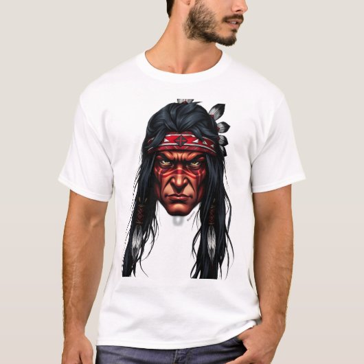 Apache Warrior Face Illustration T-Shirt (Vorderseite)