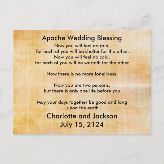Apache Wedding Segen Altes Papier 3 Postkarte (Vorderseite)