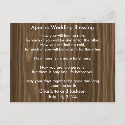 Apache Wedding Segen Dark Wood Grain Postkarte (Vorderseite)