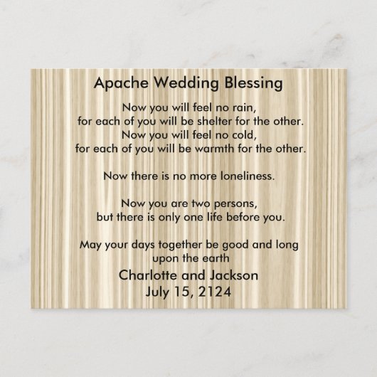 Apache Wedding Segen Weißholzkörner Postkarte (Vorderseite)