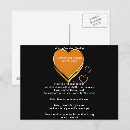 Apache Wedding Sessing Gold Hearts Postkarte (Vorne/Hinten)