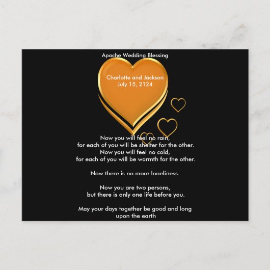 Apache Wedding Sessing Gold Hearts Postkarte (Vorderseite)