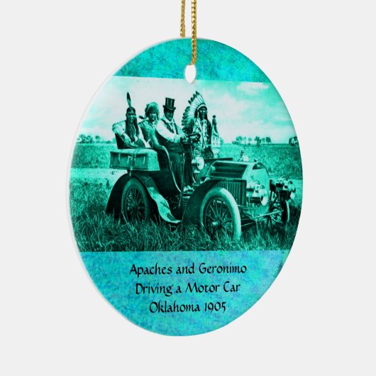 APACHES UND GERONIMO FAHREN MIT EINEM KRAFTWAGEN KERAMIK ORNAMENT (Rechts)