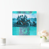 APACHES UND GERONIMO FAHREN MIT EINEM KRAFTWAGEN QUADRATISCHE WANDUHR (Zuhause)