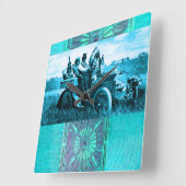 APACHES UND GERONIMO FAHREN MIT EINEM KRAFTWAGEN QUADRATISCHE WANDUHR (Winkel)