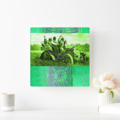 APACHES UND GERONIMO FAHREN MIT EINEM KRAFTWAGEN QUADRATISCHE WANDUHR (Zuhause)