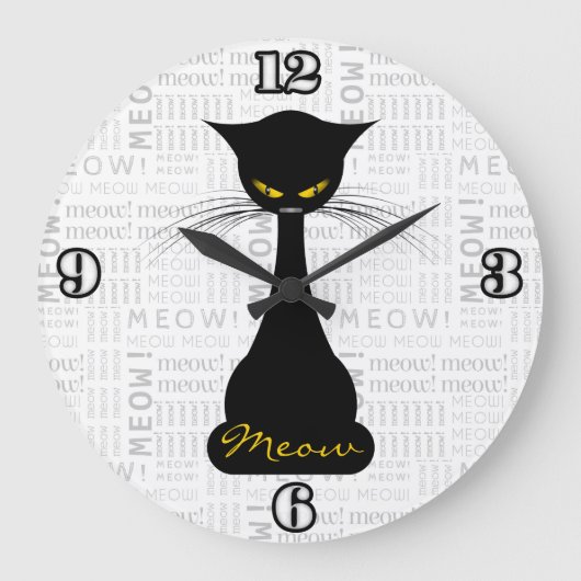 APAL: Schwarze KatzeMeow Große Wanduhr (Vorderseite)