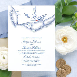 Apalachicola FL Map Elegant Navy Wedding Einladung