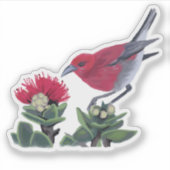 Apapane & Lehua Blossom Hawaii Nature Illustration Aufkleber (Vorderseite)