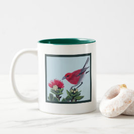 Apapane und Lehua-Blüte Hawaii Natur-Illustration Zweifarbige Tasse