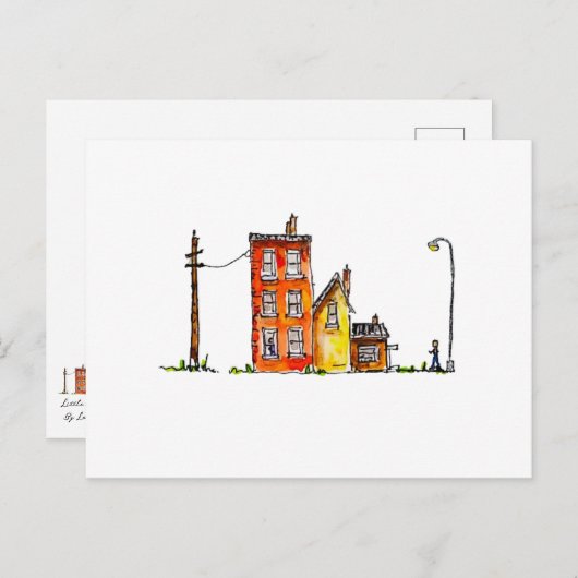 Apartment in Aquarellfarbe mit Street Light Postkarte (Vorne/Hinten)