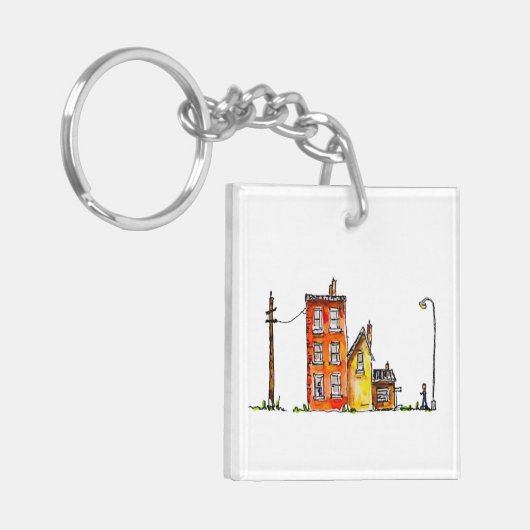 Apartment in Aquarellfarbe mit Street Light Schlüsselanhänger (Vorderseite links)
