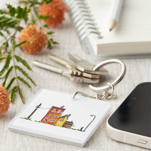 Apartment in Aquarellfarbe mit Street Light Schlüsselanhänger (Vorderseite rechts)