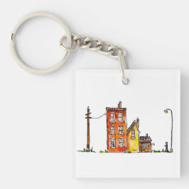 Apartment in Aquarellfarbe mit Street Light Schlüsselanhänger