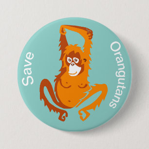 Ape-Gerettet Orangutane - gefährdetes Tier - Natur Button