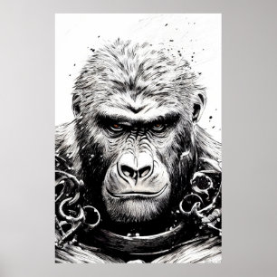 Ape Monkey Wild Nature Illustration Line Epische K Poster