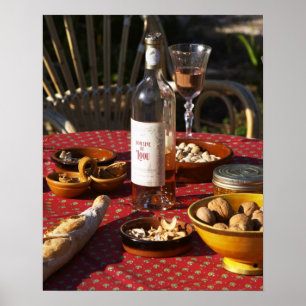 Aperitif und Aperitifs zubereitet: Brot, Oliven, Poster