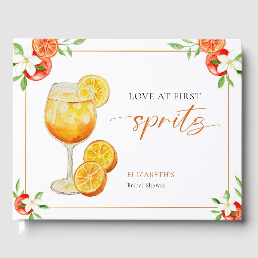 Aperol Liebe auf den ersten Spritz Orange Brautpar Gästebuch (Vorderseite)