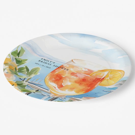 Aperol Spritz Amalfi Brautparty Pappteller (Schrägansicht)