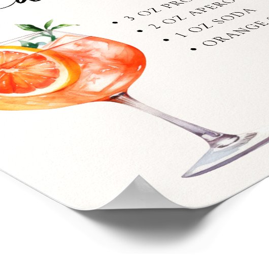 Aperol Spritz Bar Modern Calligraphy Table Sign Poster (Ecke)