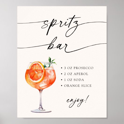 Aperol Spritz Bar Modern Calligraphy Table Sign Poster (Vorne)