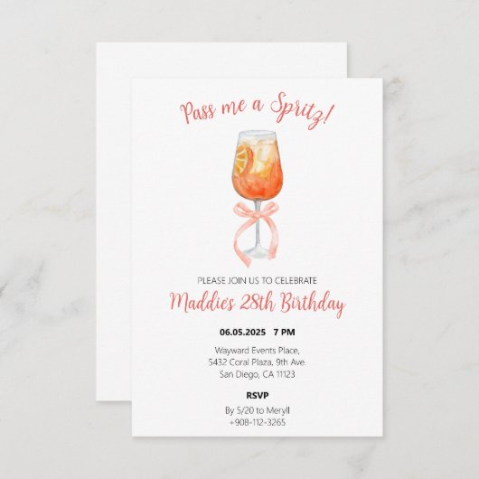 Aperol Spritz Birthday Einladung (Vorne/Hinten)