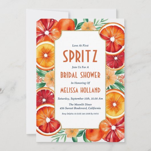 aperol Spritz Brautdusche Einladungen (Vorderseite)