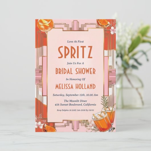 aperol Spritz Brautdusche Einladungen (Stehend Vorderseite)