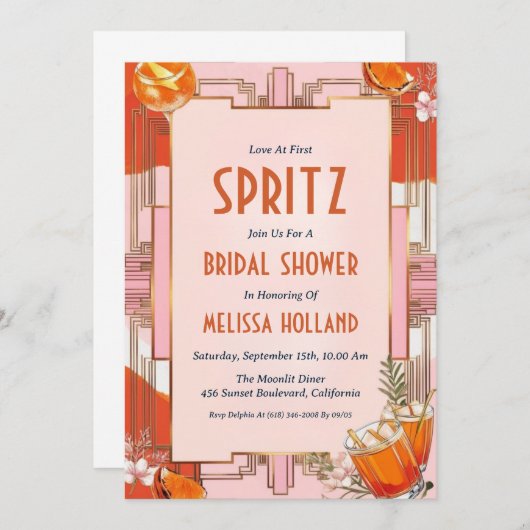 aperol Spritz Brautdusche Einladungen (Vorne/Hinten)