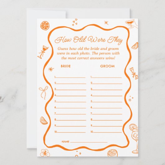 Aperol Spritz Brautparty Guess Age Game Card Einladung (Vorderseite)