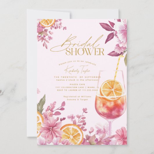 Aperol Spritz Bright Floral Brautparty Einladung (Vorderseite)