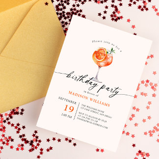 Aperol Spritz Calligraphy Birthday Party Einladung