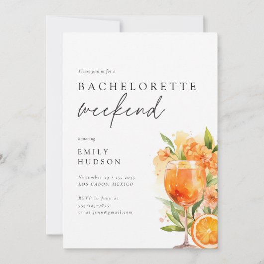 Aperol Spritz Citrus Bachelorette Weekend Einladung (Vorderseite)
