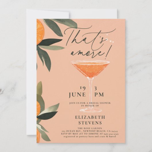 Aperol Spritz Citrus Modern Amore Brautparty Einladung (Vorderseite)