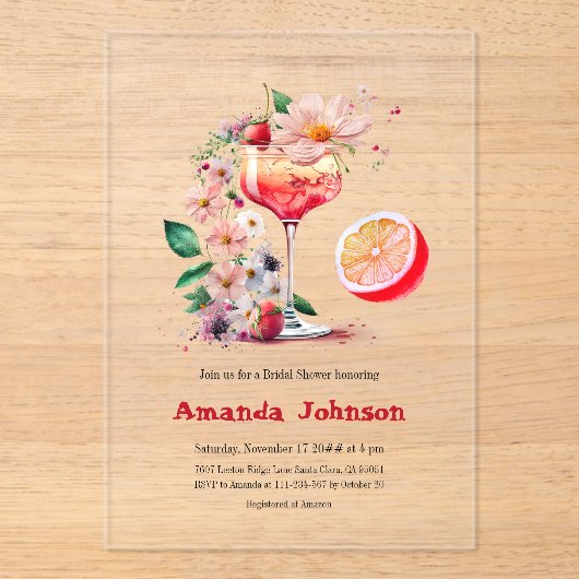 Aperol Spritz Cocktail Citrus Orange Brautparty Acryleinladungen (Vorderseite)