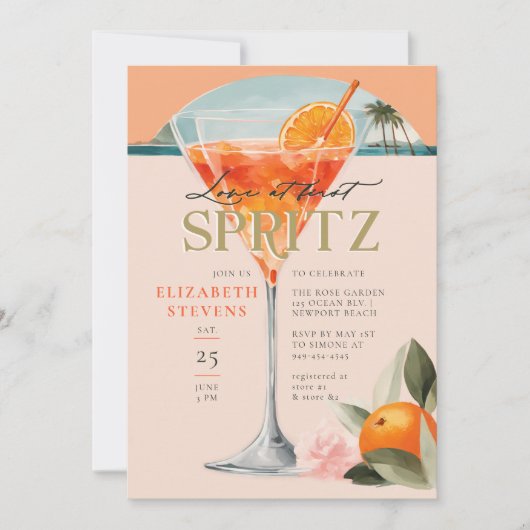 Aperol Spritz Cocktail Orange Chic Brautparty Einladung (Vorderseite)