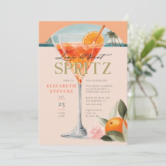 Aperol Spritz Cocktail Orange Chic Brautparty Einladung (Stehend Vorderseite)