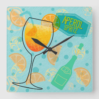 Aperol Spritz Cocktail Quadratische Wanduhr