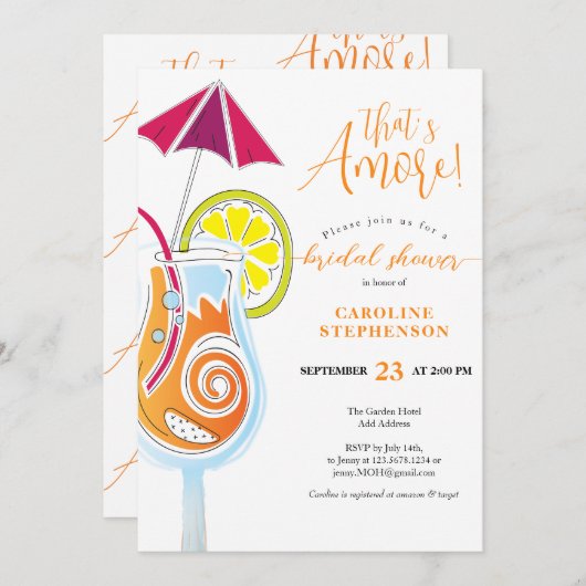 Aperol Spritz Cocktail Simple Script Brautparty Einladung (Vorne/Hinten)