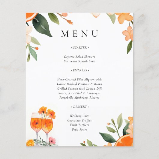 Aperol Spritz Floral Brautparty Menu (Vorderseite)
