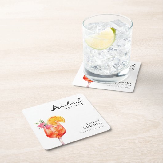 Aperol Spritz Floral Bridal Dusche Einladung Rechteckiger Pappuntersetzer (Vor Ort)